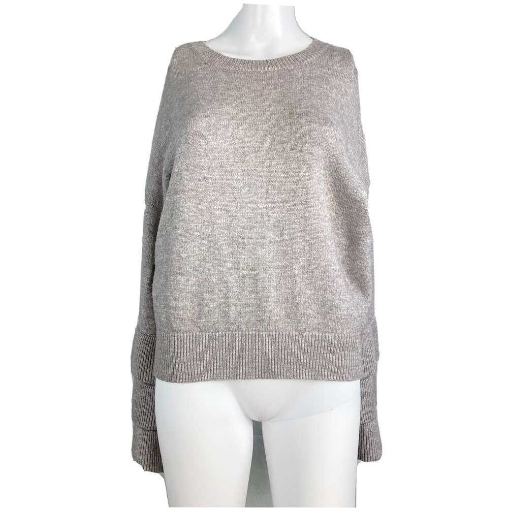 Ellison‎ Sweater Womens Sz L Gray Ruffle Bell Sleeve Pullover Soft Crew Neck